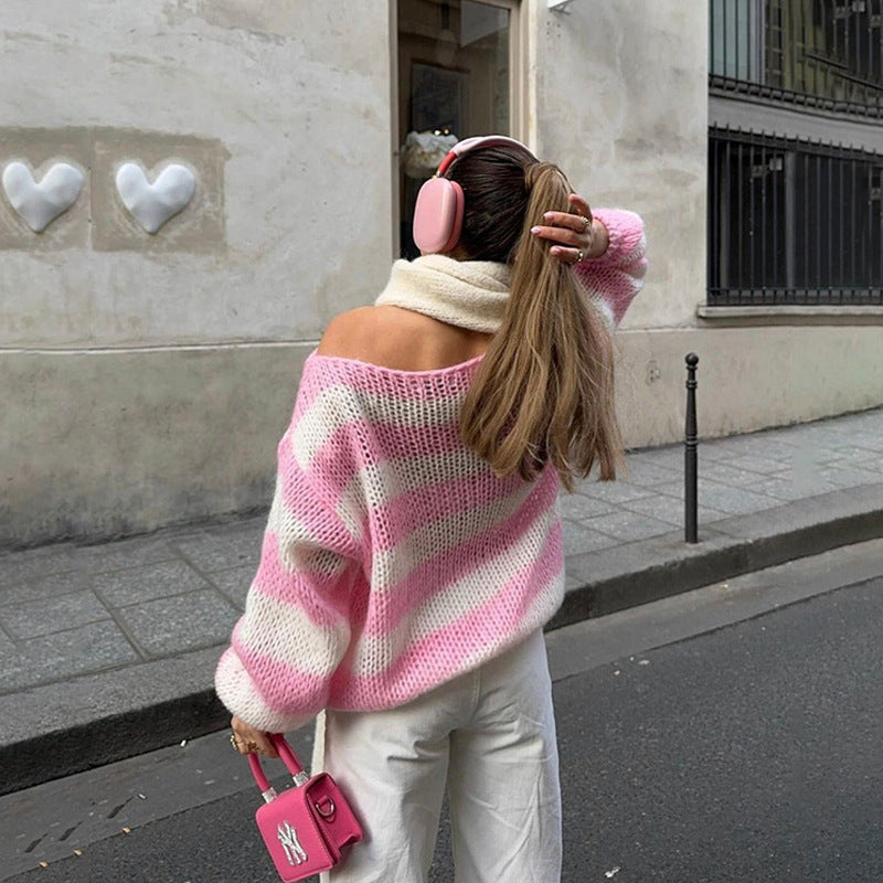 Women's Striped Knit Pullover Sweater