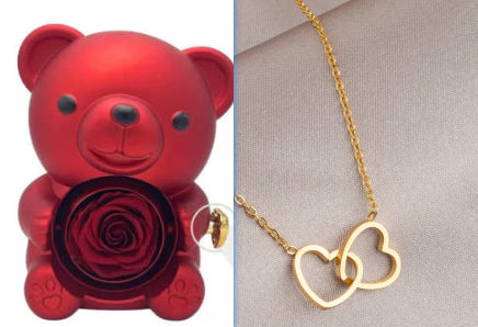Rotating Teddy Bear Rose Jewelry Box