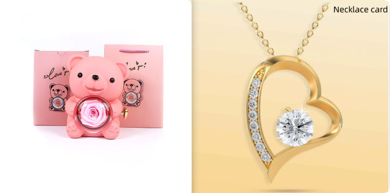 Rotating Teddy Bear Rose Jewelry Box