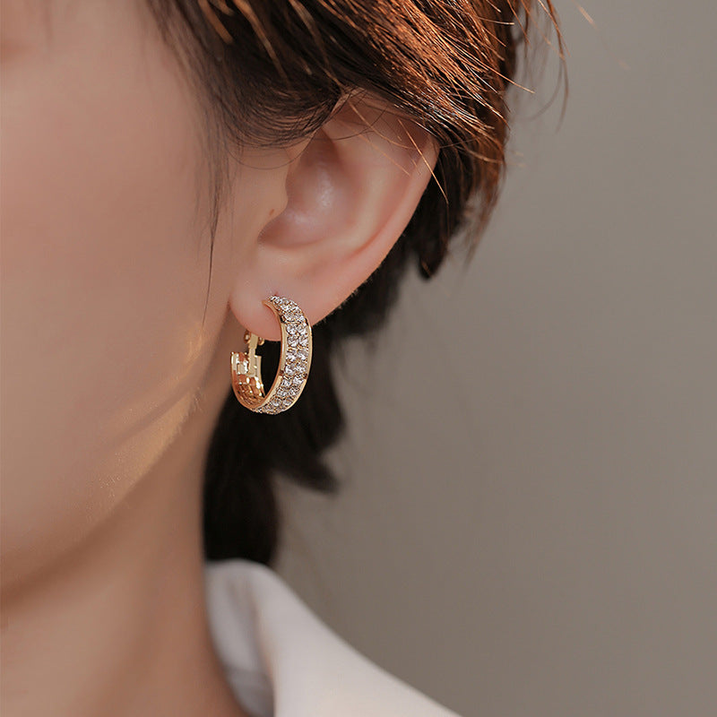 925 Silver Full Diamond C-Hoop Earrings