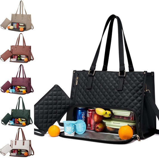 Insulated Quilted Lunch Tote Bag