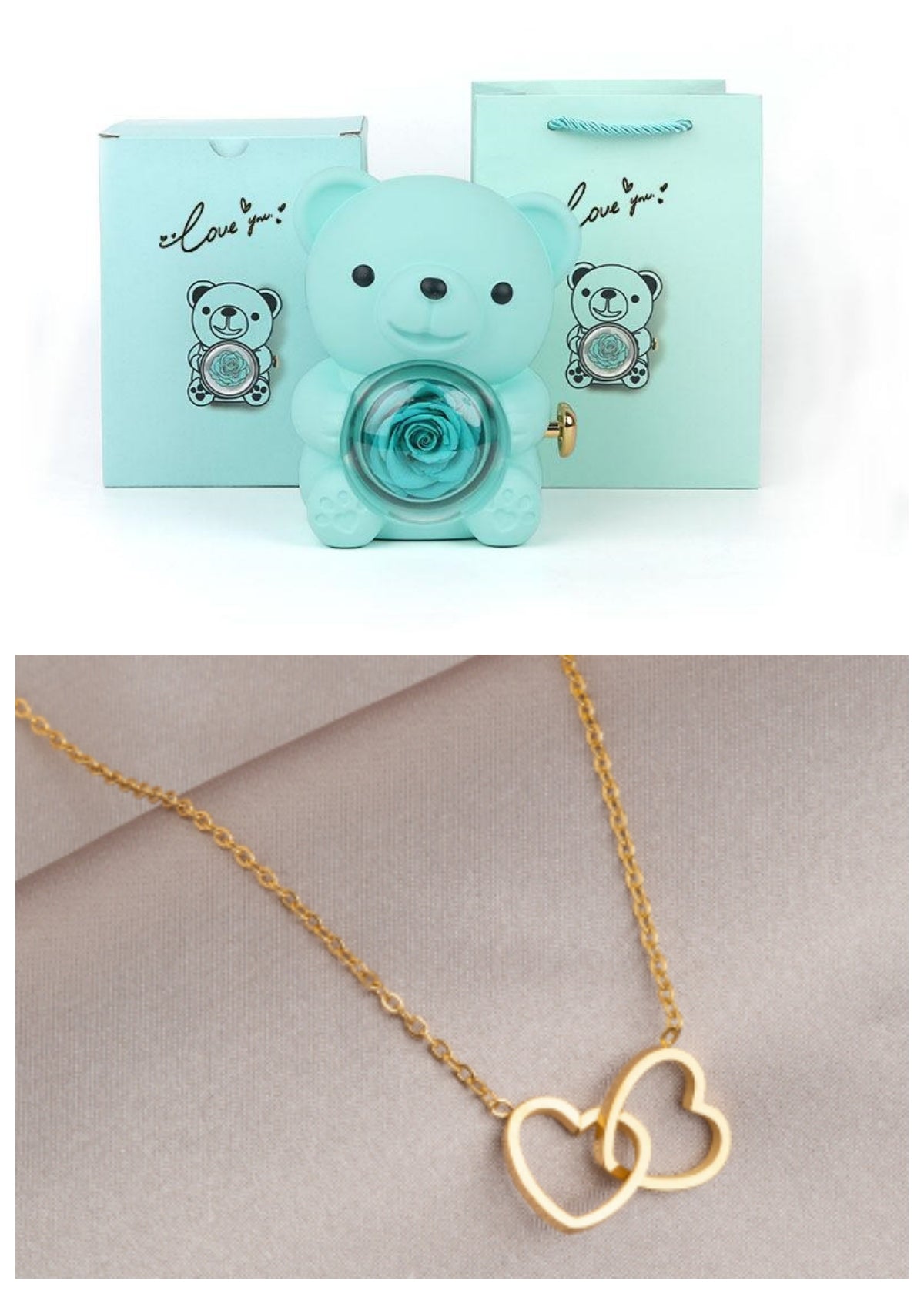 Rotating Teddy Bear Rose Jewelry Box