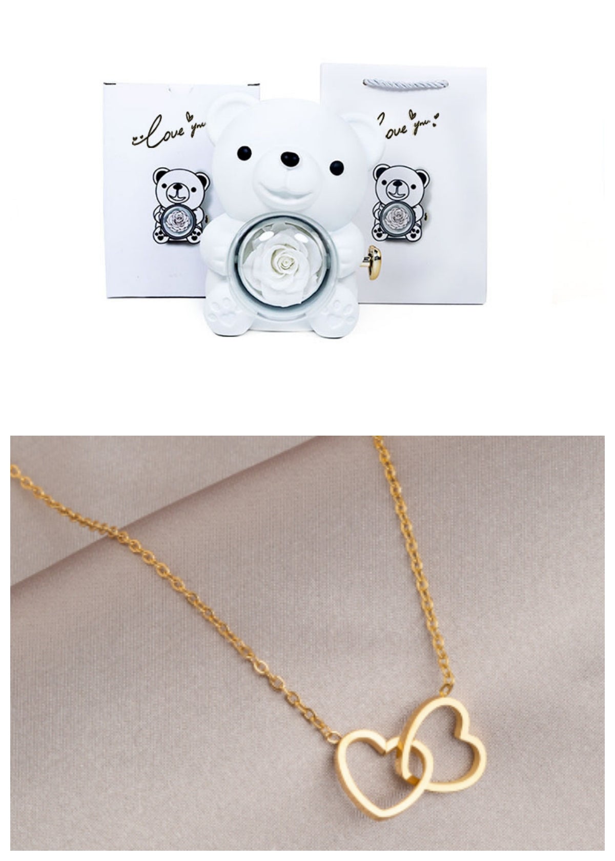 Rotating Teddy Bear Rose Jewelry Box