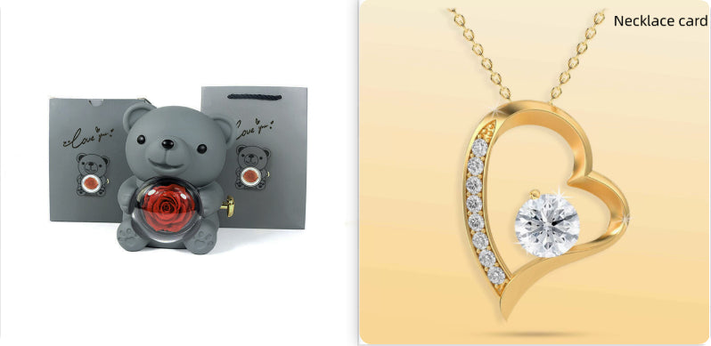 Rotating Teddy Bear Rose Jewelry Box