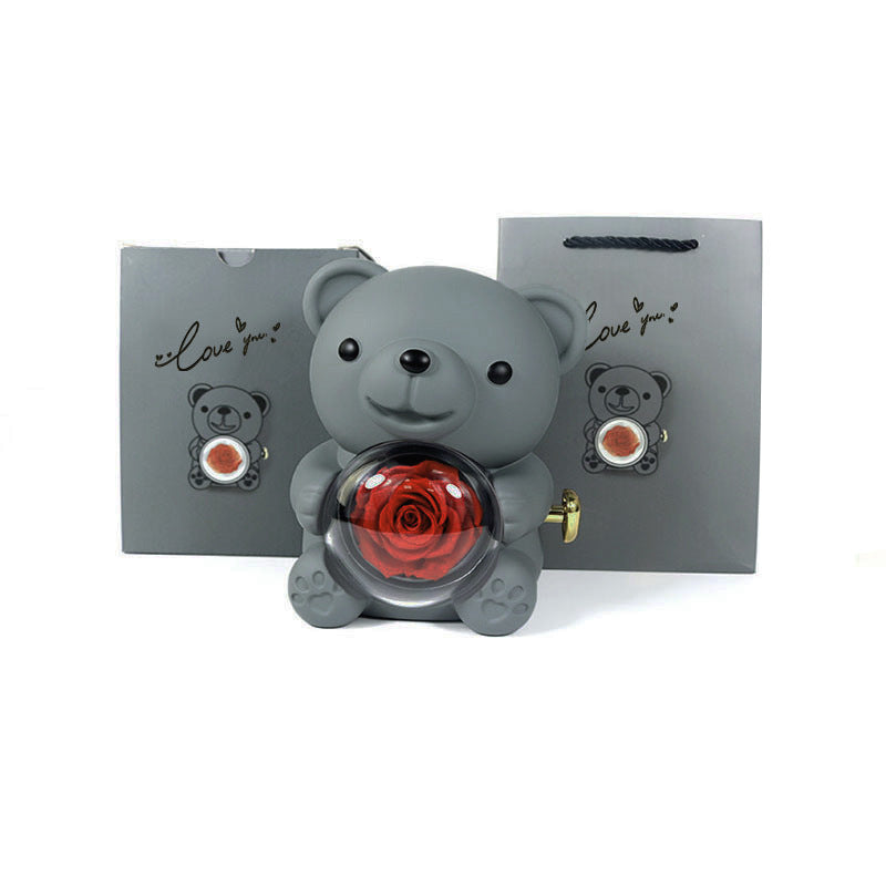 Rotating Teddy Bear Rose Jewelry Box