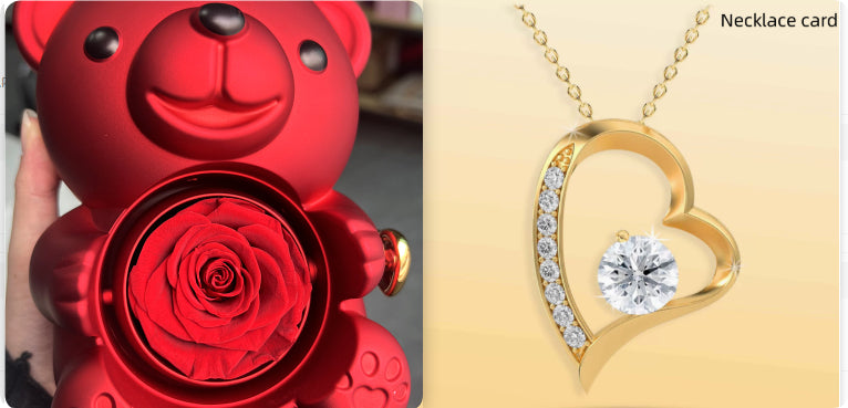 Rotating Teddy Bear Rose Jewelry Box