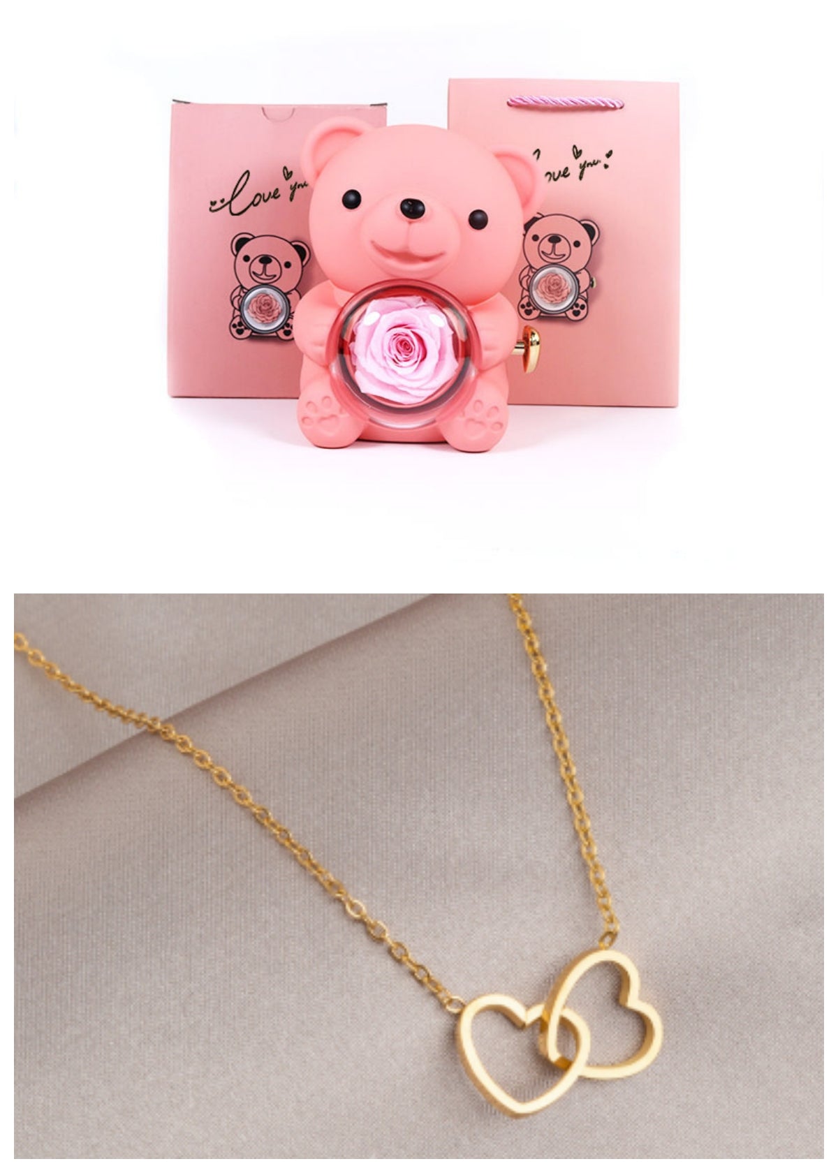 Rotating Teddy Bear Rose Jewelry Box