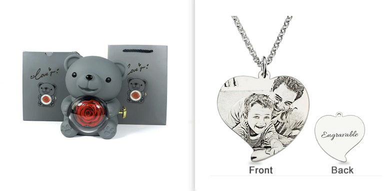Rotating Teddy Bear Rose Jewelry Box