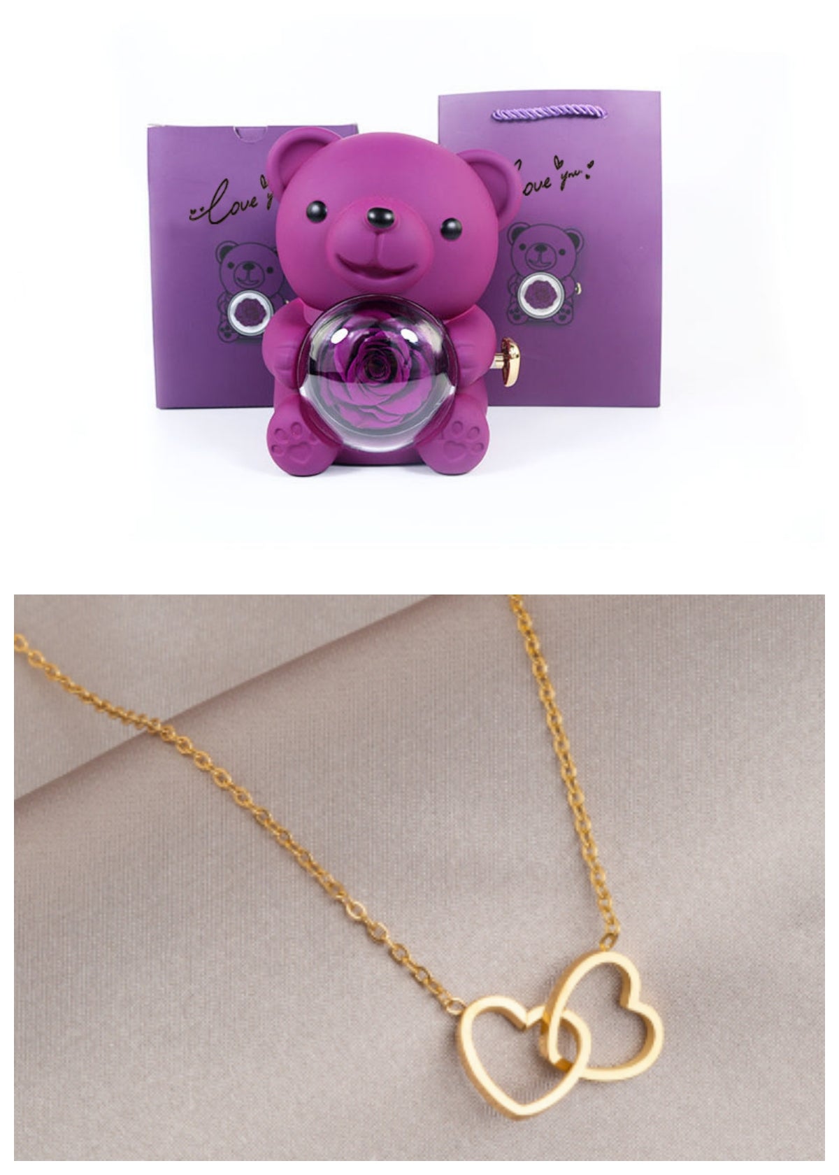Rotating Teddy Bear Rose Jewelry Box