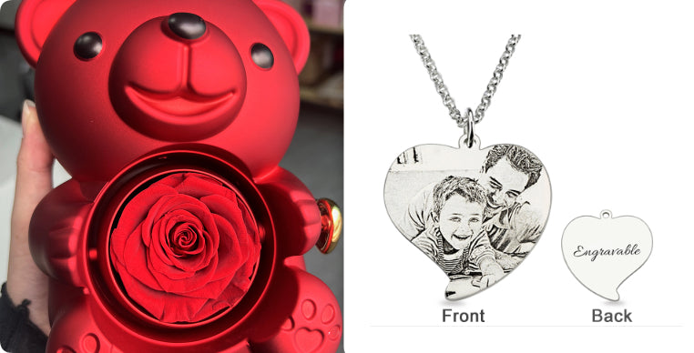 Rotating Teddy Bear Rose Jewelry Box