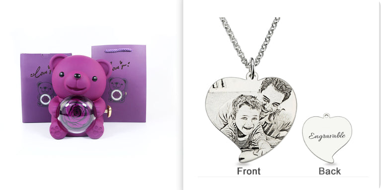 Rotating Teddy Bear Rose Jewelry Box
