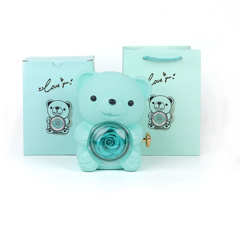 Rotating Teddy Bear Rose Jewelry Box