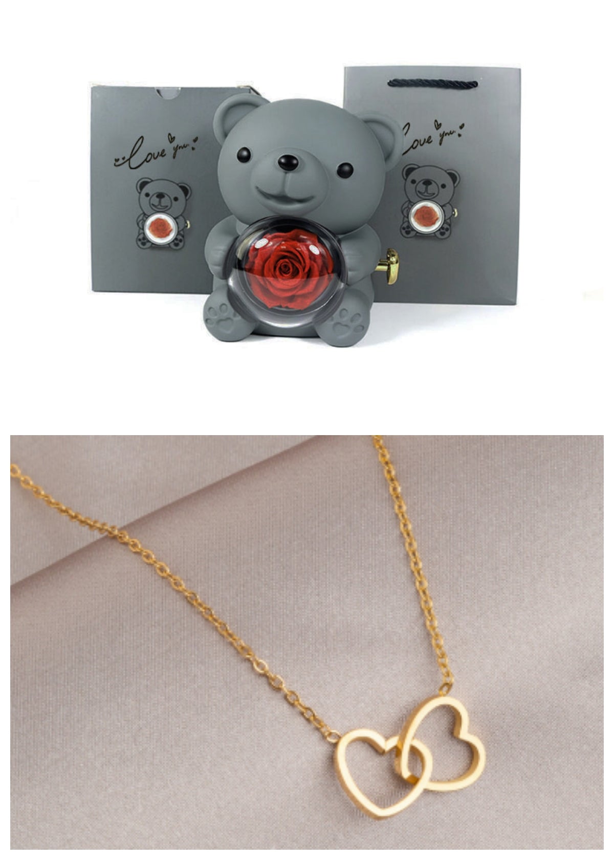 Rotating Teddy Bear Rose Jewelry Box