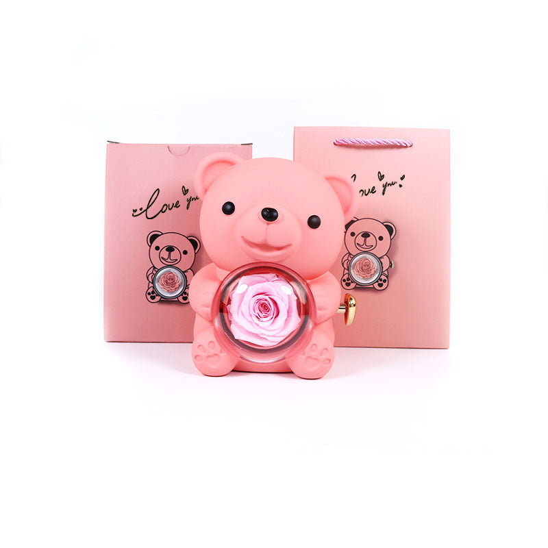 Rotating Teddy Bear Rose Jewelry Box