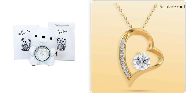 Rotating Teddy Bear Rose Jewelry Box