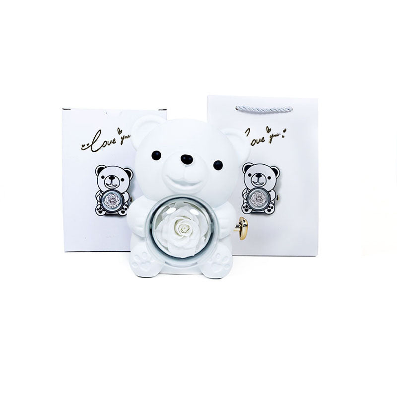 Rotating Teddy Bear Rose Jewelry Box