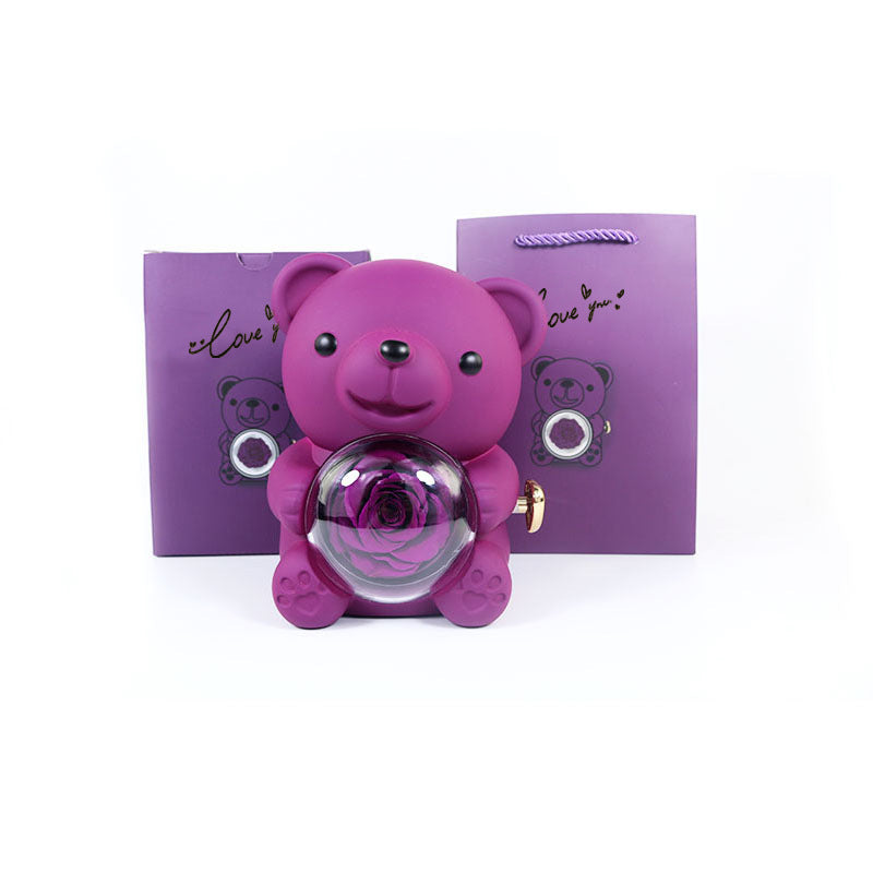 Rotating Teddy Bear Rose Jewelry Box