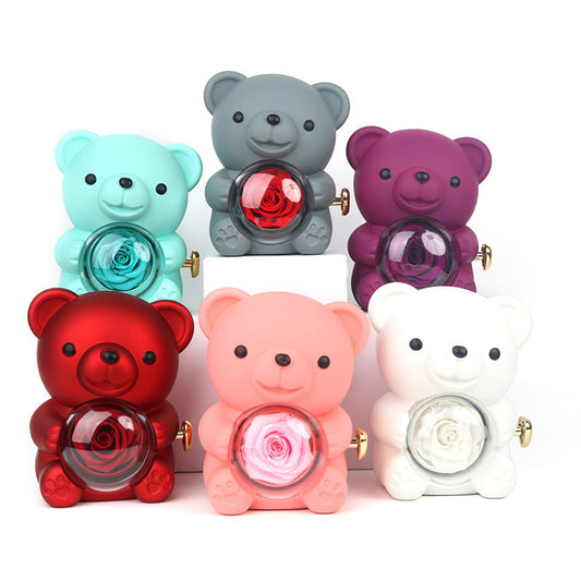 Rotating Teddy Bear Rose Jewelry Box