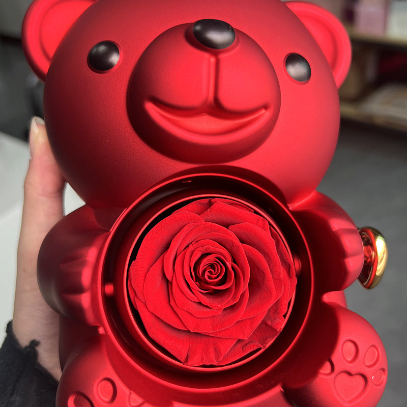 Rotating Teddy Bear Rose Jewelry Box