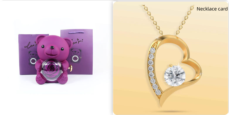 Rotating Teddy Bear Rose Jewelry Box